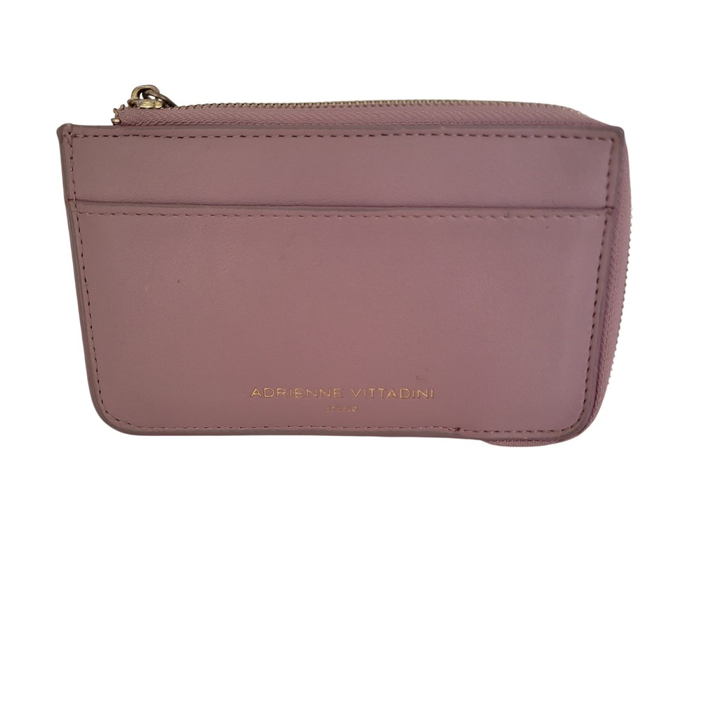 Adrienne Vittadini Studio Mauve Pink Card Case Slim Zip Wallet Floral Lining